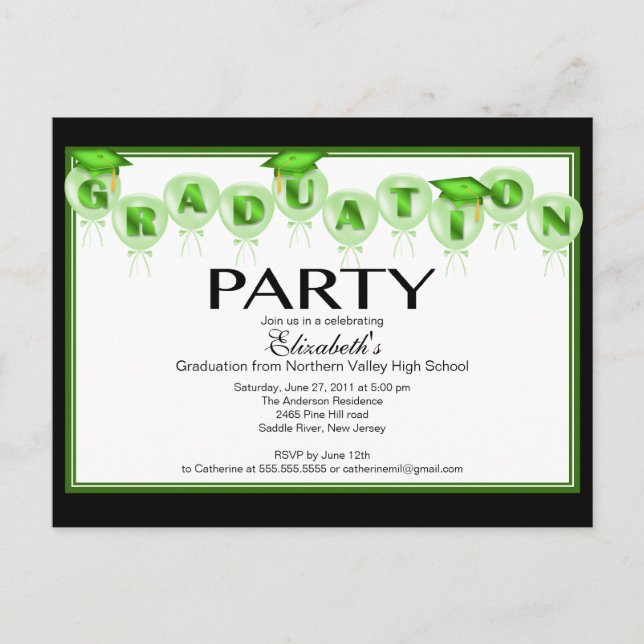 Ballon Graduation Party Einladung Green Cap (Vorderseite)