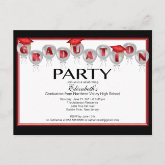 Ballon Graduation Party Einladung Red Grad Cap
