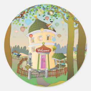 Ballon-Haus-Aufkleber Runder Aufkleber