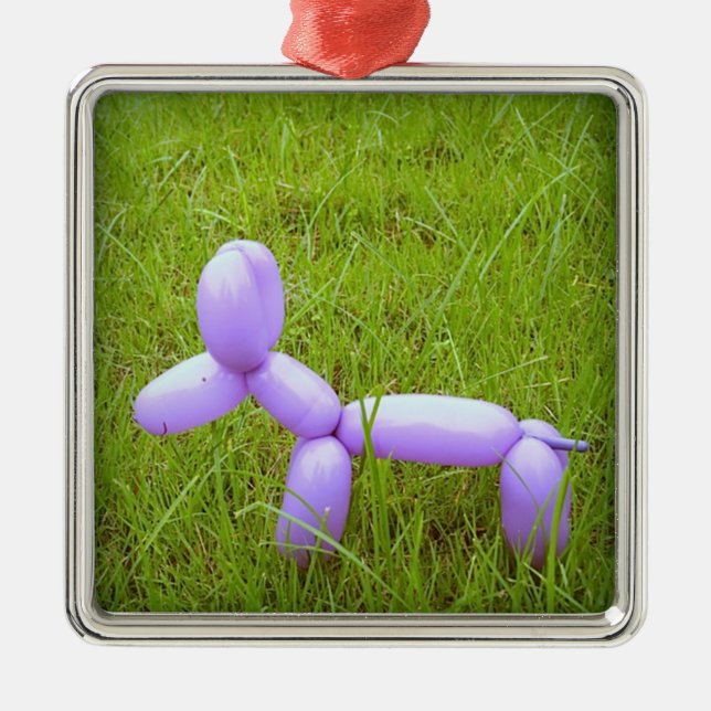 Ballon-Hundeweihnachtsverzierung Silbernes Ornament (Vorne)