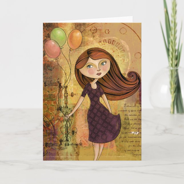 Ballon-Mädchen-Digital-Collagen-Raum-Gruß-Karte Karte (Vorderseite)