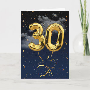 Ballon Mylar doré pour 30e anniversaire et carte d