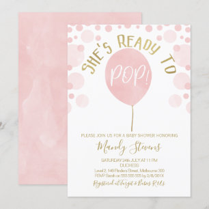Ballon Rose Prêt À Pop Baby shower Invitation