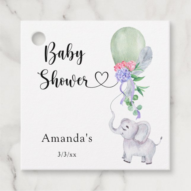 Ballon und Elephant Baby Dusche Geschenkanhänger (Vorderseite)