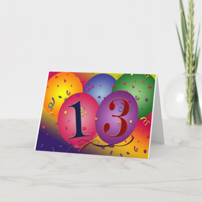 Ballondekorationen zum 13. Geburtstag Karte (Vorderseite)