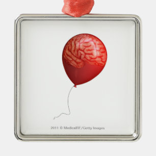 Ballonillustration mit einem gelegten Gehirn Silbernes Ornament