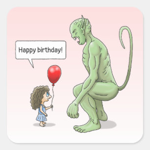 Ballonmädchen und Kobold Quadratischer Aufkleber