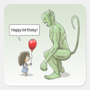 Ballonmädchen und Kobold Quadratischer Aufkleber