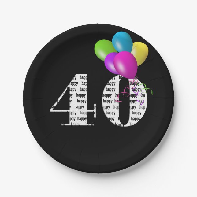 Ballonpuffer zum 40. Geburtstag Pappteller (Vorderseite)