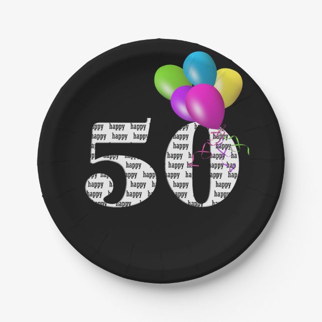 Ballonpuffer zum 50. Geburtstag Pappteller (Vorderseite)
