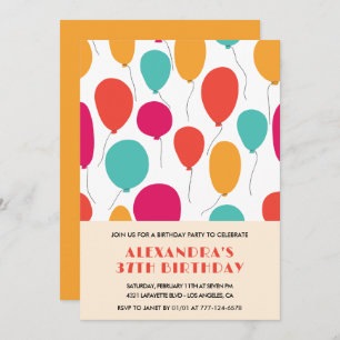 Ballons 37e anniversaire invitations Colorful