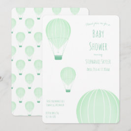 Ballons à air chaud vert | Invitation Baby shower