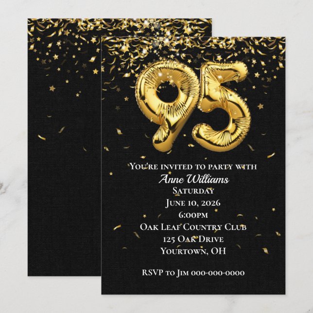 Ballons à huile d'or 95e anniversaire Invitation d (Devant / Derrière)
