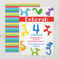 Ballons animaux 4 anniversaire invitation