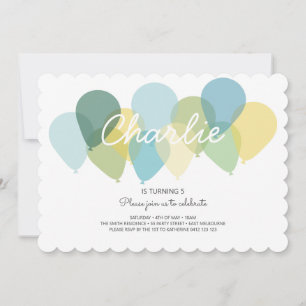 Ballons Bleu Jaune mignonne Invitation Anniversair