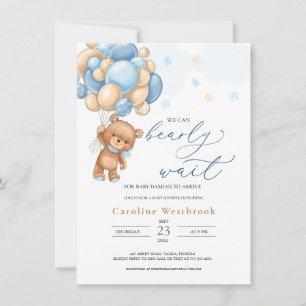 Ballons Bleus Teddy Bear Invitation Baby shower