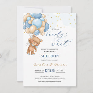 Ballons Bleus Teddy Bear Invitation Baby shower