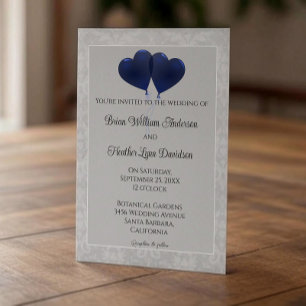 Ballons Coeur Bleu Faire-part de mariage