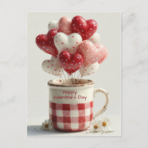 Ballons Cœur Rouge dans une Tasse Carte de la Sain