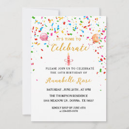 Ballons colorés & Confetti Invitation Anniversaire