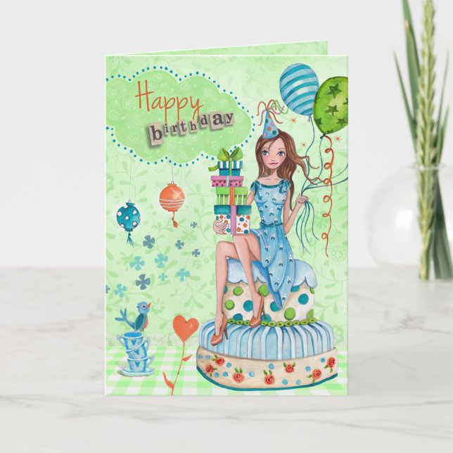 Ballons d'anniversaire Girl Cake | Carte d'anniver (Devant)
