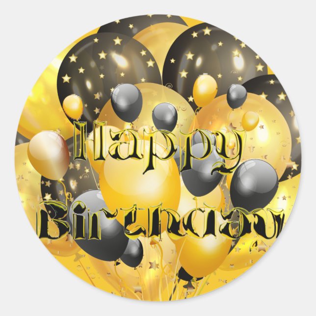 Ballons d'anniversaire heureux Sticker en or noir (Devant)