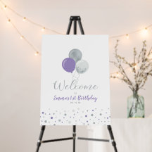 Ballons d'argent et violet Fille 1er anniversaire 