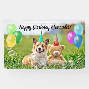 Ballons de Corgi amusants Bannière de fête d'ann
