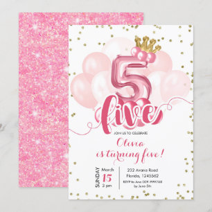 Ballons de Couronne rose et or Invitation 5e anniv