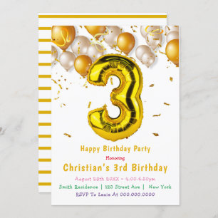Ballons d'or 3e anniversaire Invitations