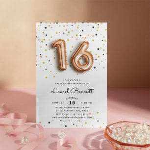 Ballons d'or rose Sweet 16 Party Invitation