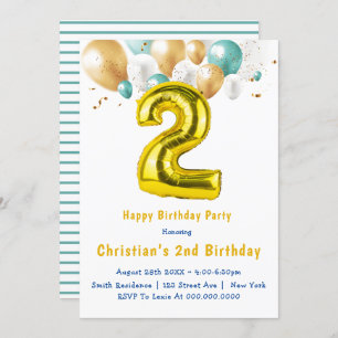 Ballons d'or turquoises Invitations pour le 2e ann