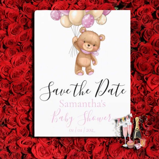 Ballons d'ours en peluche Blanc la carte postale D (Pretty Watercolor Flowers Garden Baby Shower Invitation)