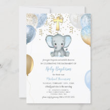 Ballons éléphants Aquarelle Baptême Invitation