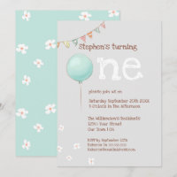 Ballons et drapeaux 1er anniversaire Invitation
