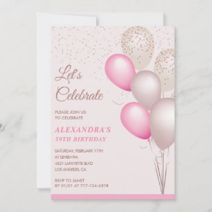Ballons invitations à 39e anniversaire Pink Confet