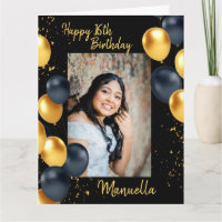 Ballons noirs et or une carte d'anniversaire photo