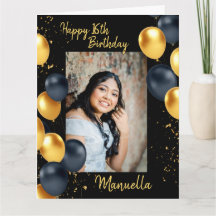 Ballons noirs et or une carte d'anniversaire photo