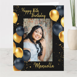 Ballons noirs et or une carte d'anniversaire photo