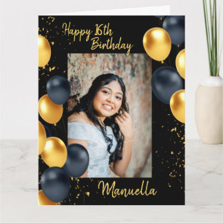 Ballons noirs et or une carte d'anniversaire photo