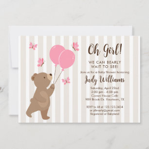Ballons Ourson Mignon Invitation Fête Bébé Fille