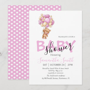 Ballons Pink Baby Invitation