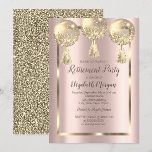 Ballons, Rahmen, Rose Gold, Gold Glitzer Rente Einladung