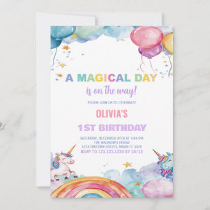 Ballons Rainbow Unicorn Invitations d'anniversaire