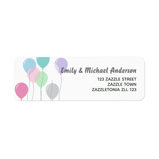 Ballons Retourner l'adresse Étiquettes Pastel Rose (Devant)