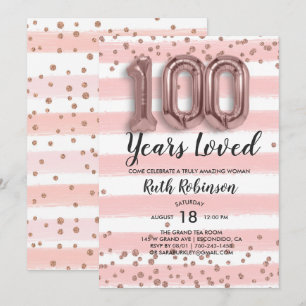 Ballons Rose Gold Invitation Anniversaire 100 an