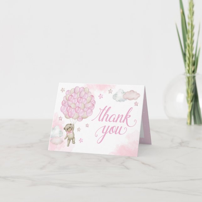 Ballons roses Carte de remerciements Ours en Teddy (Devant)