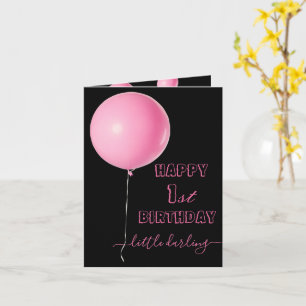 ballons roses de la première carte d'anniversaire
