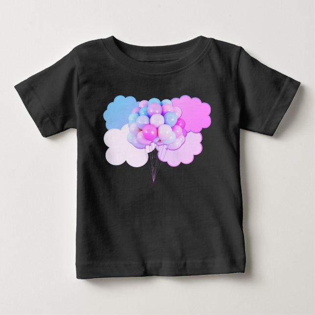 Ballons roses et bleus dans les nuages T-shirt béb (Devant)