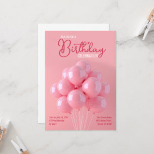 Ballons roses Invitation Anniversaire